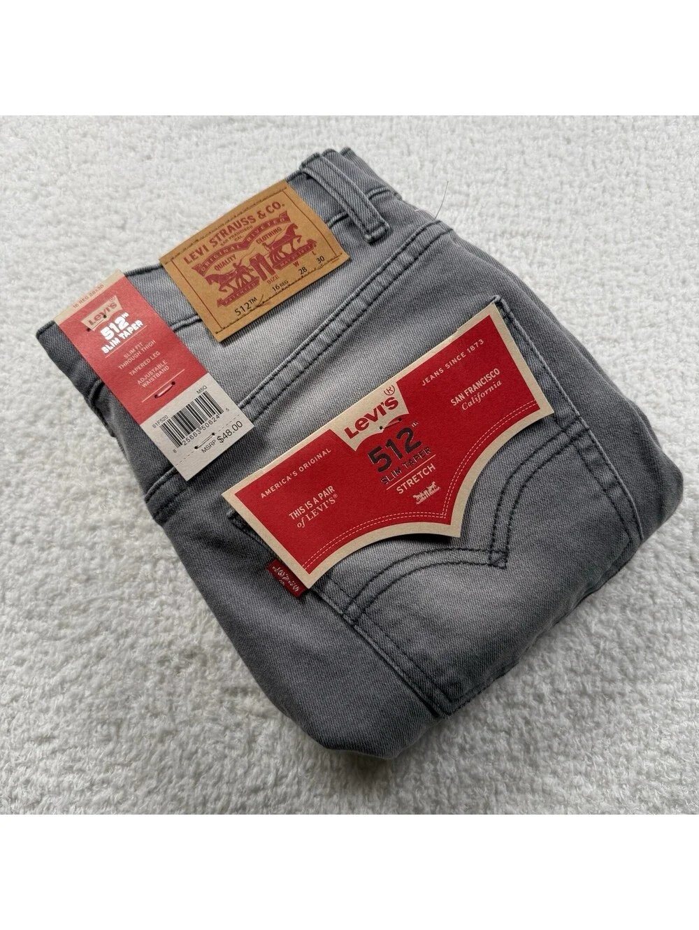 Levi’s 512 Slim Taper Jeans Boys 16 Reg 28x30 Gray Stretch NWT